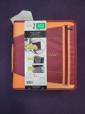 Five Star 2" Sewn Zipper Binder with File Folders Crimson Mesh